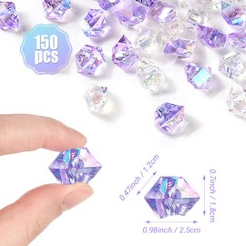 HUIANER 150PCS 1Inch Fake Ice Rocks, AB Color Acrylic Crushed Ice Cubes Crystals Treasure Gems for Table Scatters Vase Filler Home Decoration (Purple and Transparent)