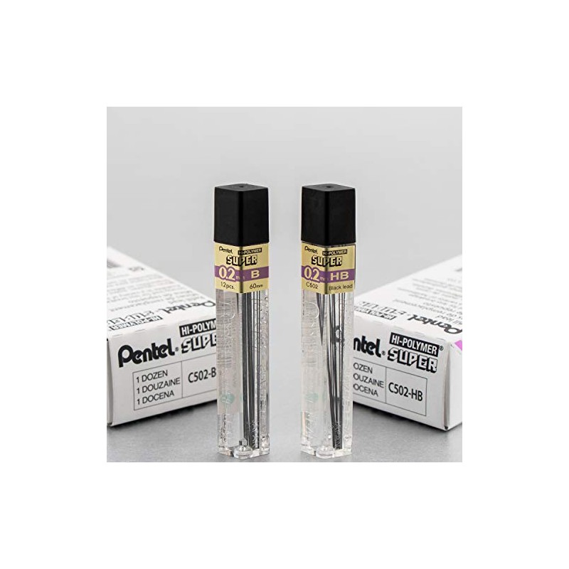 Pentel Super Hi-Polymer Lead Refill 0.2mm, Super Fine, HB, 12ct.