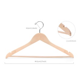 Nature Smile 20 Pack Unfinished Natural Solid Wooden Clothes Hangers Wood Suit Coat Jacket Hanger with Extra Smoothly Cut Notches and Bar - 360°Stronger Rotatable Hook