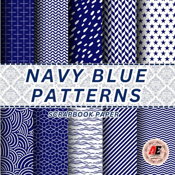 NAVY BLUE PATTERNS SCRAPBOOK PAPER: 20 Double Sided Sheets for