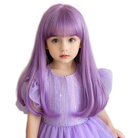 KIDS Wig, For Kids, Wig, Semi-Long, Straight Bangs, For Girls, Children, Full Wig, Fluffy, Cute, Girl Wig, Lightweight, Costume, For Recitals, Birthday Parties, Hair Exchange, Costume (With Net