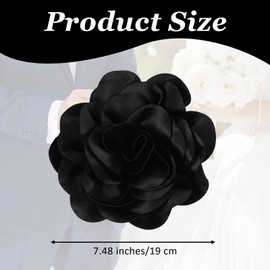 ElevateTech Extra Large Rose Flower Brooches Lapel Pins, Dainty Satin Fabric Camellia Flower Brooch Pin Big Elegant Black Corsage for Women Wedding Dance Banquet Hair Clothing Accessories, 7.48 Inches