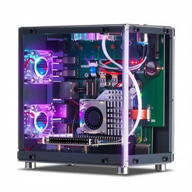 iUniker PiTower Aluminum Mini Tower Case for Raspberry Pi 5 with 1.3" OLED Display, Triple RGB Cooling Fans, NVMe SSD & PCIe Support, Safe Shutdown Power Button, RTC, All Ports Accessible (Grey)