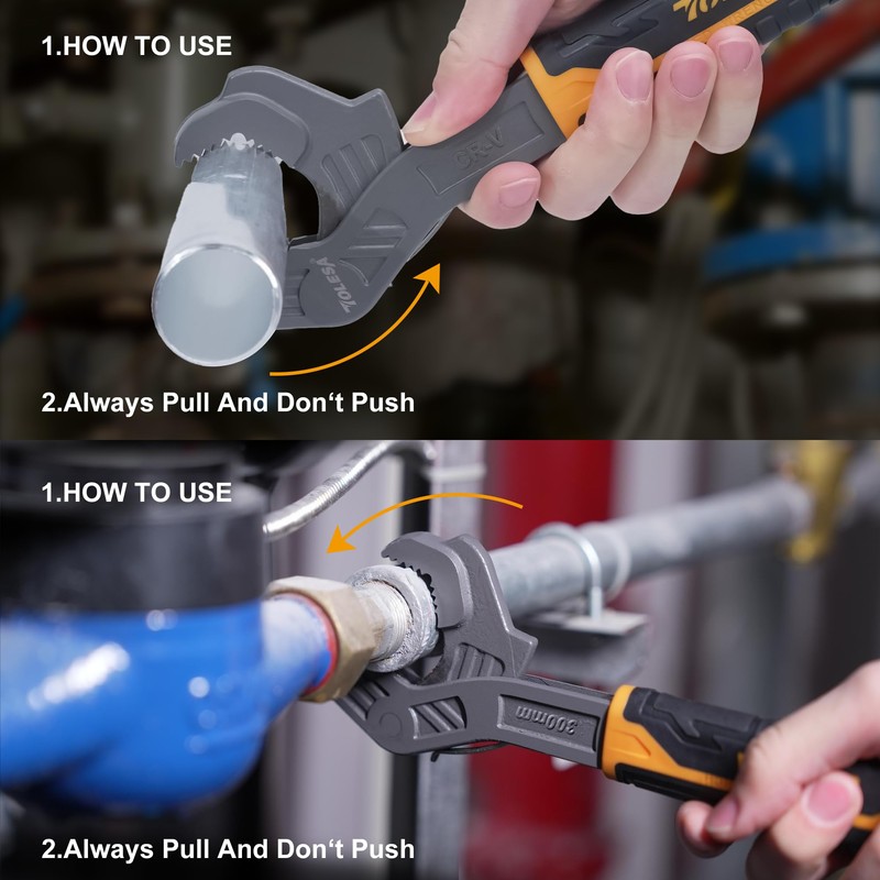 TOLESA Universal CR-V Pipe Vise Wrenches Self Adjusting with Wide