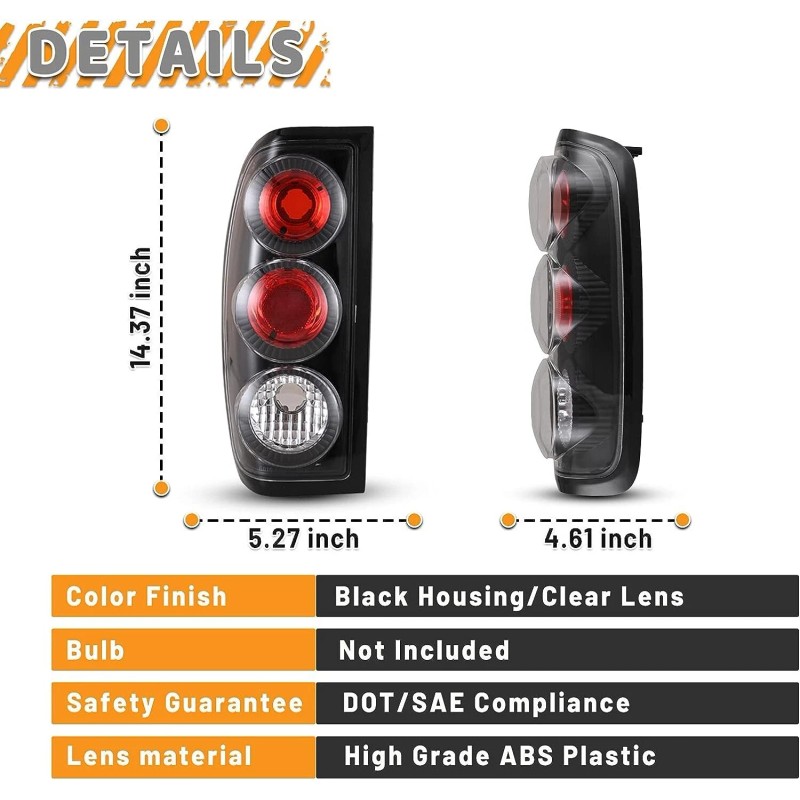 Wolfx Tail Lights Clear for 1998-04 Nissan Frontier Pickup Rear