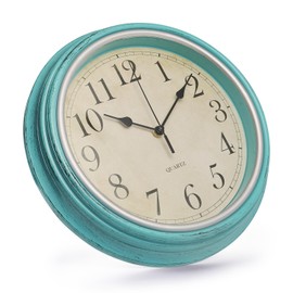 bakbrand Retro Wall Clock 12 Inch Non-Ticking Silent Vintage Rustic Style Round Decor Clock Blue Battery Operated Classic Wall Clocks for Home/Hotel/Kitchen/Living Room/Bedroom