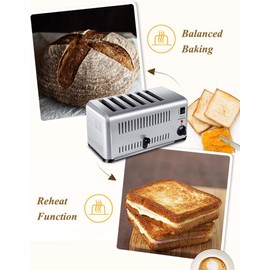6 Slice Toaster, Stainless Steel, Upgraded Commercial Toaster w/Wide Slots & Removable Crumb Tray for Toast, Meatloaf, Sandwiches, Bagel, 110V