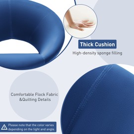 Giantex Swivel Accent Chair, Modern Office Chair with Wood Legs, Oversized Upholstered Seat, Round Tufted Back, Velvet Vanity Chair for Living Room, Bedroom, Blue