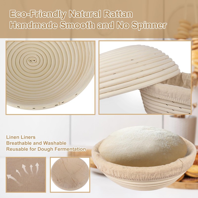 TNELTUEB Bread Proofing Basket Set, Incl 10'' Round & 9.6''