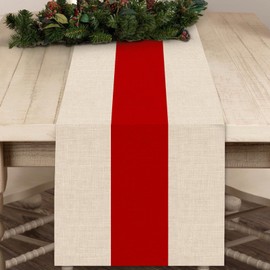 Seliem New Year 2025 Red Stripe Table Runner, Merry Christmas Tabletop Scarf Home Kitchen Winter Holiday Striped Decor, Seasonal Xmas Farmhouse Rustic Burlap Dining Decorations Party Supply 13 X 90