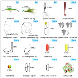 Saltwater Fishing Tackle Kit,167pcs Surf Fishing Gear Include Leader Wire/Bucktail Jig/Lure Bait/Saltwater Fishing Hooks/Metal Fishing Spoons/Swvie Snaps/Sinker Slide/Pyramid Weights/Pompano Rigs