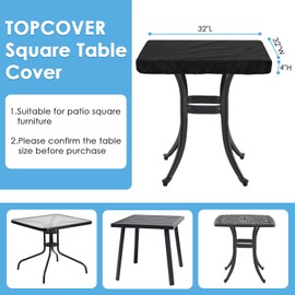 Topcover - Funda de mesa cuadrada para exteriores, impermeable y resistente a los rayos UV, apto para muebles cuadrados de exterior de 32 x 32 pulgadas, color negro