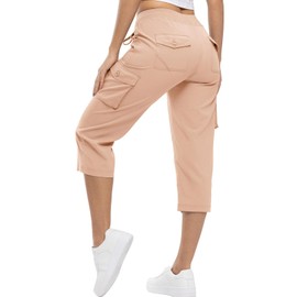 YSENTO Womens Shorts Walking Cargo 3/4 Length Hiking Shorts Lightweight Summer Capri Cropped Outdoor Pants with Multi Pockets(Pink,L)