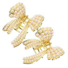 BIUDECO Pearl Clip Bangs Hair Clip Human Hair Decorative Hair Accessories for Women Thin Thick Hair Pearl Claw Clip Jaw Clips for Hair Styling Tool 2pcs Set