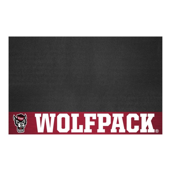 FANMATS 23983 NC State Wolfpack Vinyl Grill Mat - 26in. x 42in. - Deck Patio Protective Mat | Oil, flame, and UV resistant - Wolf Head Primary Logo