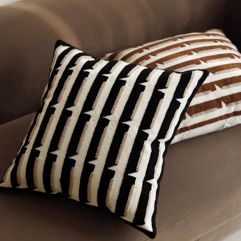 20"x20" Black Cream Stripe Tufted Pillow Covers Luxury Geometric Accent