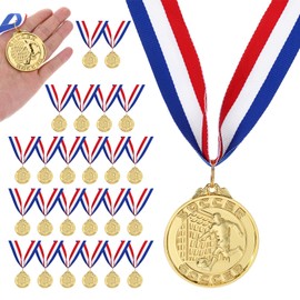 Yuuchoringee 24 Pieces 2 Inches Soccer Medals Gold Metals Soccer Medals for Awards Team Participation Trophies with Ribbons for Sports Games and Prizes Awards Team Competitions Gifts Party Favors