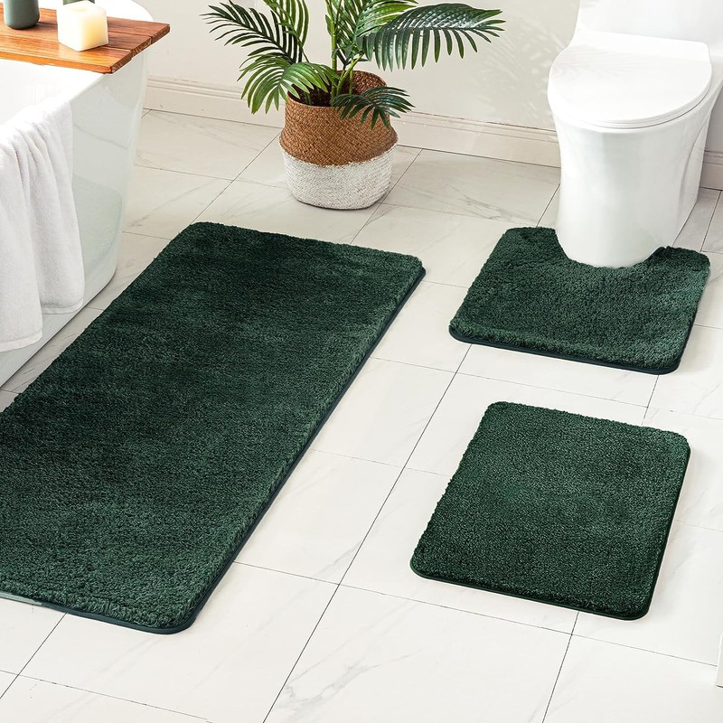 MIULEE Dark Green Absorbent Bath Rugs Soft Small Bathroom Mats