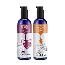 Árbora 2 Pack Aceites de Masaje Aroma Cítrico + Vainilla, Sándalo e Ylang Ylang | con Aceites Esenciales 100% Puros | Convierte tu Casa en un Spa | Comparte un Momento de Relajación | 90 ml