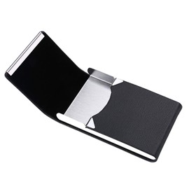 DMFLY Business Card Holder, Business Card Case, Business Card Holder for Women and Men, Business Card Holder for Purse, Business Card Case Women, Magnetic Shut (Black-t)