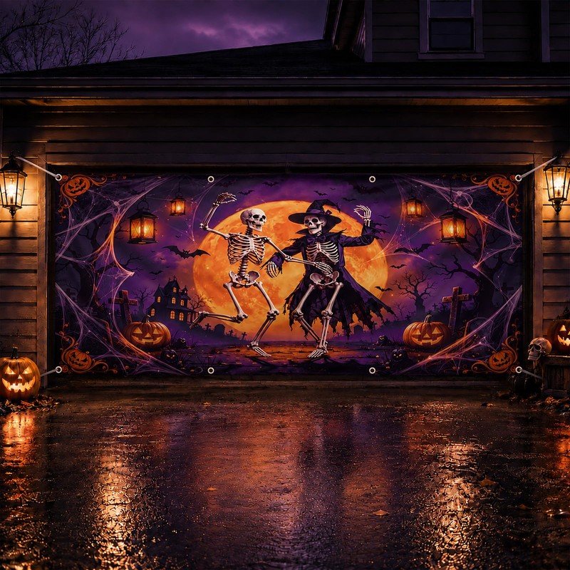 Halloween Garage Door Cover 7 x 16 ft, Skeleton Dance