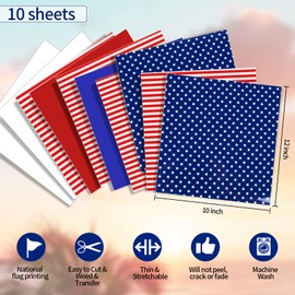 VINYL FROG 10 Sheets American Flag Heat Transfer Vinyl Bundle 12"x10" Red and Blue HTV Vinyl Iron-on Print Vinyl for T-Shirt Patriotic Heat Press Vinyl for Independence Day Fabric DIY