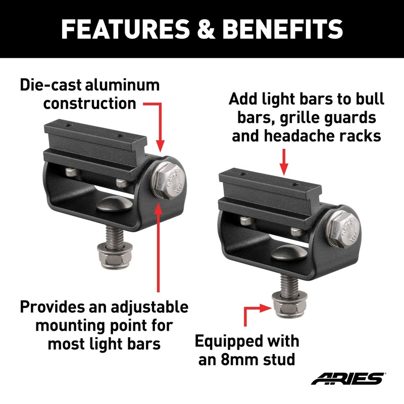 ARIES 1110312 Base-Mount Light Bar Brackets, 2-Pack