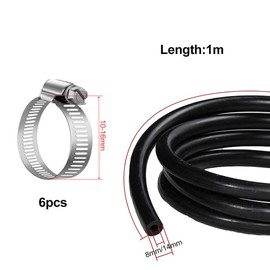 Fuel Line Hose, 8mm Fuel Pipe, Diameter Fuel Line Set, 1m Motorcycle Fuel Pipe, Fuel Pipe High-Temperature Resistant, Fuel Hose, with Hose Clamps, Suitable for Trucks, Cars, Tractors and Small Engines