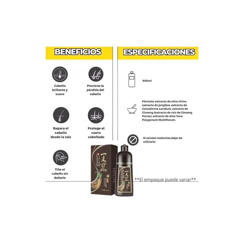 Shampoo Tinte Instantaneo Cabello Cubre Canas Natural Jengibre Champú Instant