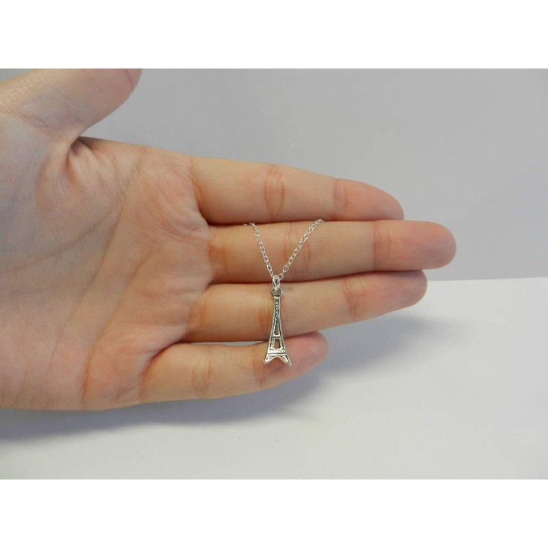 Small Eiffel Tower 3D Sterling Silver Charm Necklace Paris