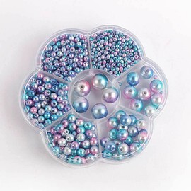 Buer Homie 1150pcs Pearl Beads for Crafting, 3/4/5/6/8/10/12mm Sizes Pearl Beads for Jewellery Making, Bracelet Making Pearls Beads, Sewing Small Pearl Beads (Illusionary Blue)