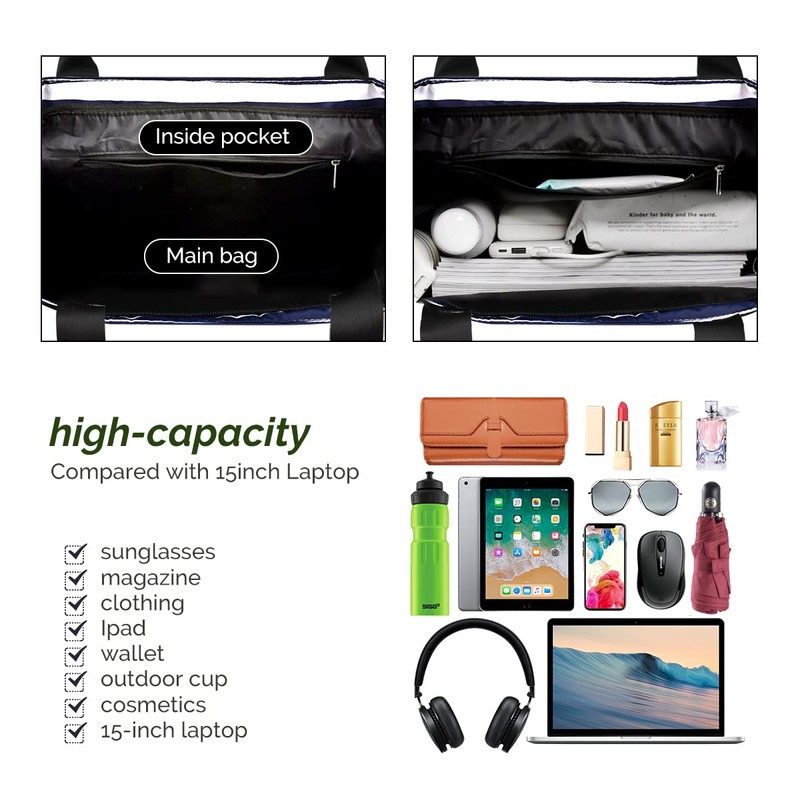 HOMESPON Large Waterproof Beach Tote Bag with Zip and Pockets