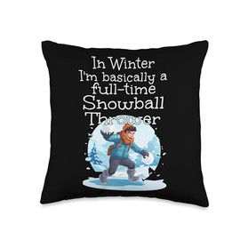 Funny full time Snowball Thrower Boys and Girls Throw Pillow, 16x16, Multicolor