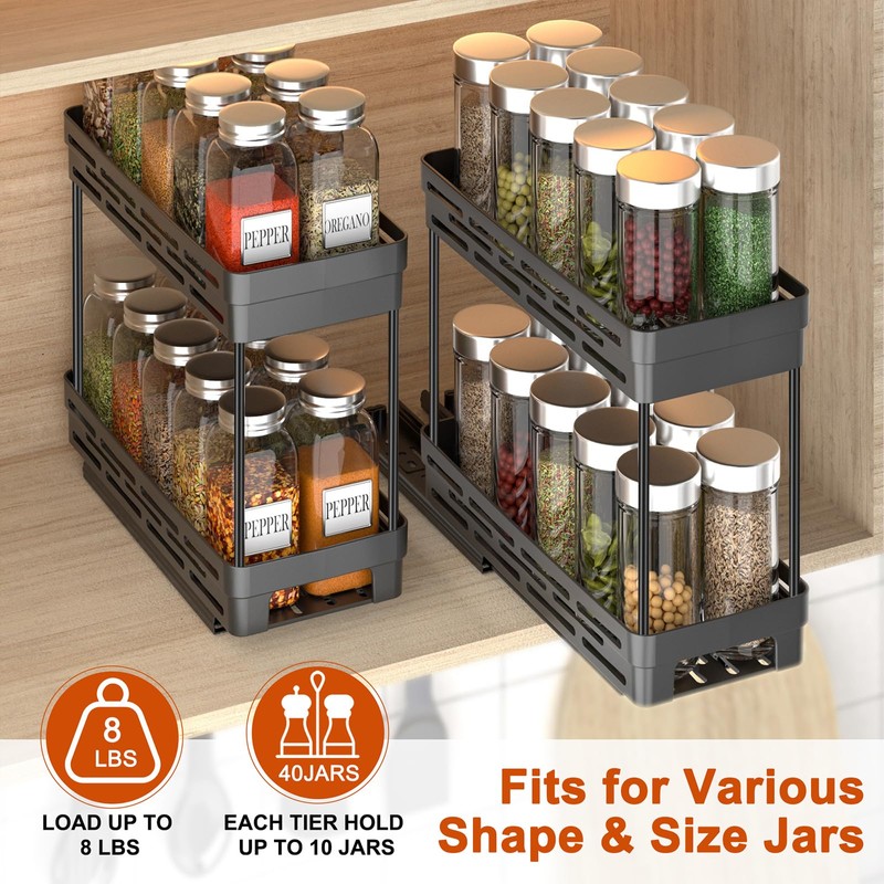 Spice Rack Organizer for Cabinet, 2 Pack Pull Out Spice