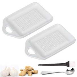 UFOVAOK Set of 2 ceramic ginger graters, ginger grater, fruit grater, vegetable grater, nutmeg grater with 1 and brush and 1 spoon for ginger, garlic, nutmeg, celery, carrots, mustard, 11 x 7 cm