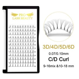 Ready-to-Use Eyelash Fans, 3D, 4D, 5D, 6D, Pre-Fanned Volume Eyelash Extensions, 0.07 0.10 Eyelash Extensions, 4D-C-0.10, 8–15 Mix