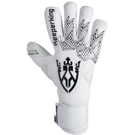 Keeperking Jonior Goalkeeper Gloves for Adults, Men's Football Gloves, Inner Seam, Professional Grip, 4 mm, Firm Fit, Unisex Jonior (7, Q-White-Neg)