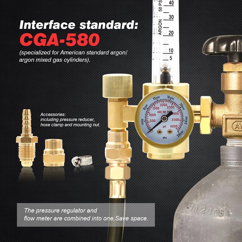 CGA-580 Argon CO2 MIG Welding Regulator 0-60 CFH Flow Meter