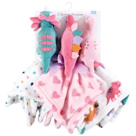 Hudson Baby Unisex Baby Animal Face Security Blanket, Cute-A-Saurus 3-Pack, One Size