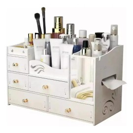 Organizador de Maquillaje Bextsrack con 5 Cajones y Espejo 40x20x25cm Blanco
