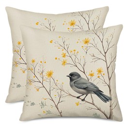 Fukeen Watercolor Ink Painting Bird Throw Pillow Covers 16x16 Inch Set of 2 Spring Flower Tree Painted Pillow Cases Rustic Farmhouse Decorative Cushion Covers for Sofa Couch