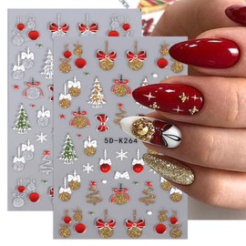 Christmas Nail Stickers - 5D Holiday Nail Art Stciker Decal Golden and Silver with Sparkling Effects Add Festive Glamour to Your Nails 4 Sheets