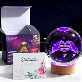 3D Couple Crystal Ball Love Gifts for Her Valentine Romantic Heart Crystals for Women, 80mm Decorative Glass Heart Crystals for Wife Birthday Christmas Mother's Day Gifts Decor with Greeting Card