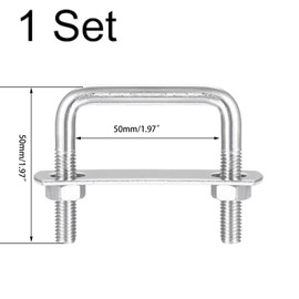 TOP-VIGOR M8 Square U-Bolts, 52mm Inner Width 50mm Length 304 Stainless Steel U-Bolts with Nut, Plate for Building Installations Mechanical Parts Connection Cehicles Ships