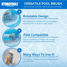 SWIMLINE HYDROTOOLS Pool Floor Wall Step Brush for Inground & Above Ground Pools | 180° Rotating Step & Corner Brush with EZ Clip for Hard-to-Reach Spots & Spa Walls