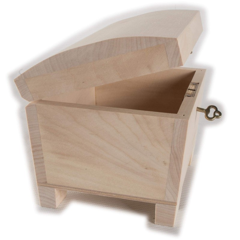 Small Wooden Storage Treasure Chest with Key Lock & Curved