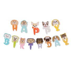 AIBAOBAO Dog Birthday Decoration, Pack of 13 Cute Cartoon Dog Birthday Banners for Pet Theme Birthday Party, Children's Birthday Party, Layout of the Background Wall Scene, Drawing Flags