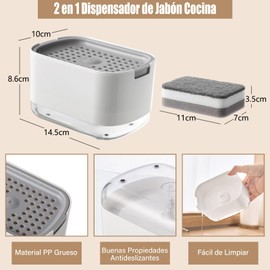 IMOOD Dispensador de Jabón para Cocina con Soporte de Esponja, 2 en 1 Nuevo Modelo Soap Dispenser para Fregadero, Jaboneras de Cocina para Lavatrastes Líquido 300ML