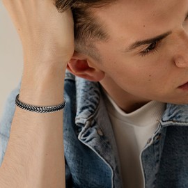 Pealicious Men Silver Bracelet Chain Bracelet for Men as Stainless Steel Bracelet, Snake Bracelet Chain Jewelry for Men as Boys Bracelets Men Jewelry for Son Brother Men Friend Teenage