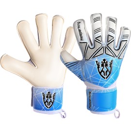 Keeperking Unisex Goalkeeper Gloves for Adults, Children, Teenagers with and without Finger Protection, Football Gloves, Removable, Fingersave, 4 mm (8, Cyan, Removable FS)